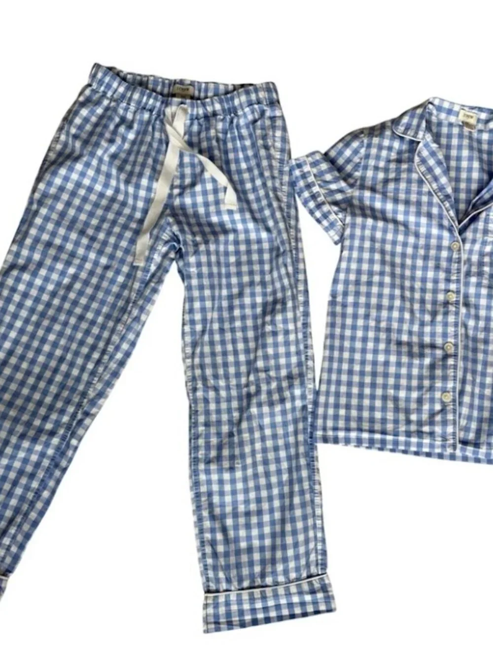 J.Crew Women's Premium Gingham Pajama Set in Cotton-Linen Blend